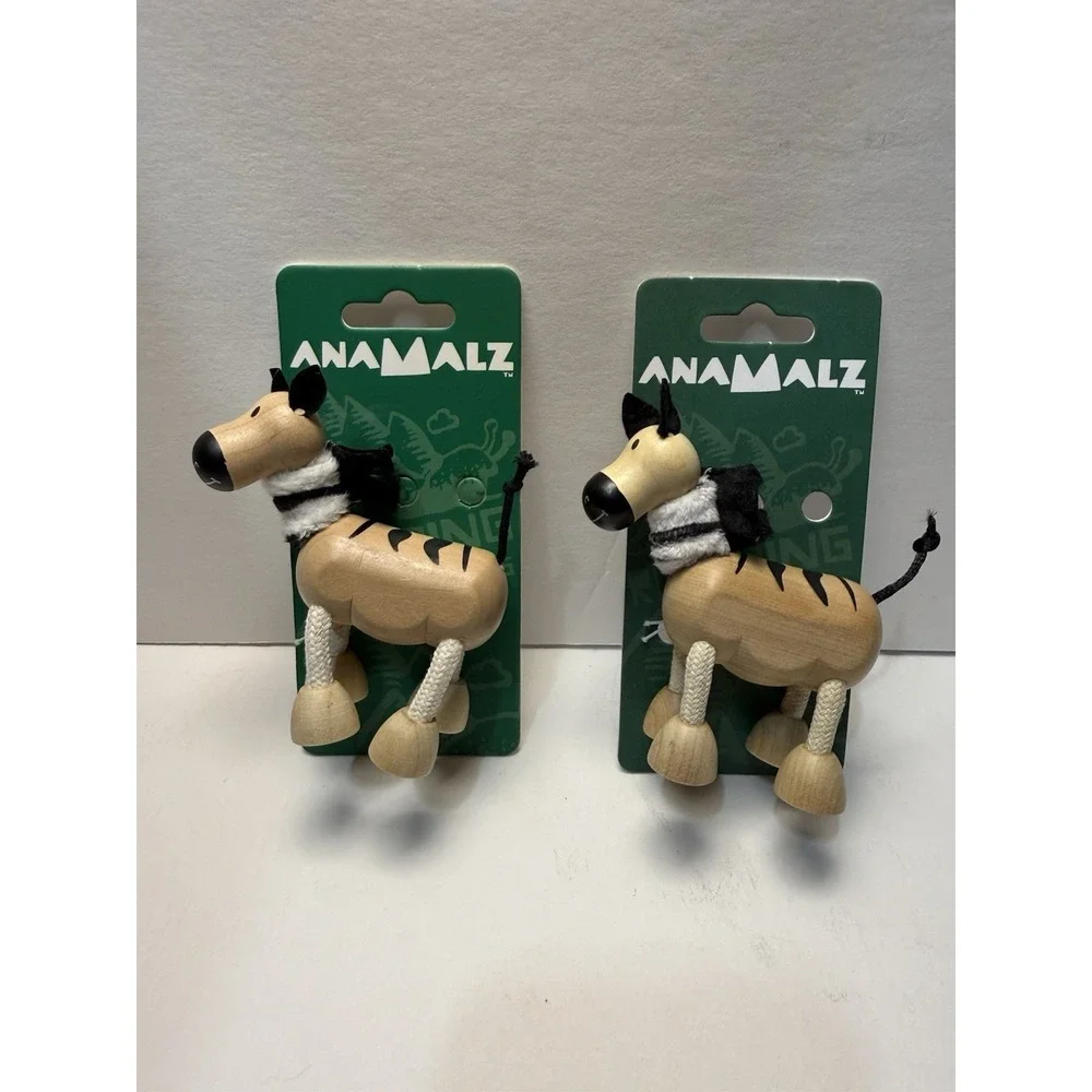 ANAMALZ Zebra‎ Set of 2 Posable Toy Natural Wood Rope Beige Baby Eco Sustainable